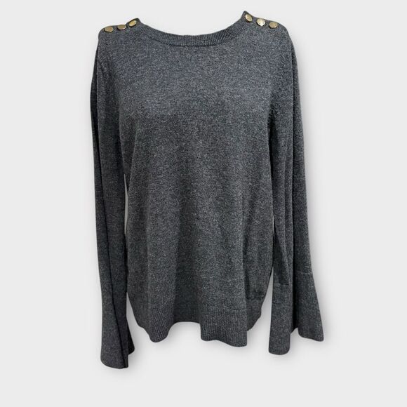LOFT Gray Button-Shoulder Bell Sleeve Women's Sweater Size M - Picture 2 of 8